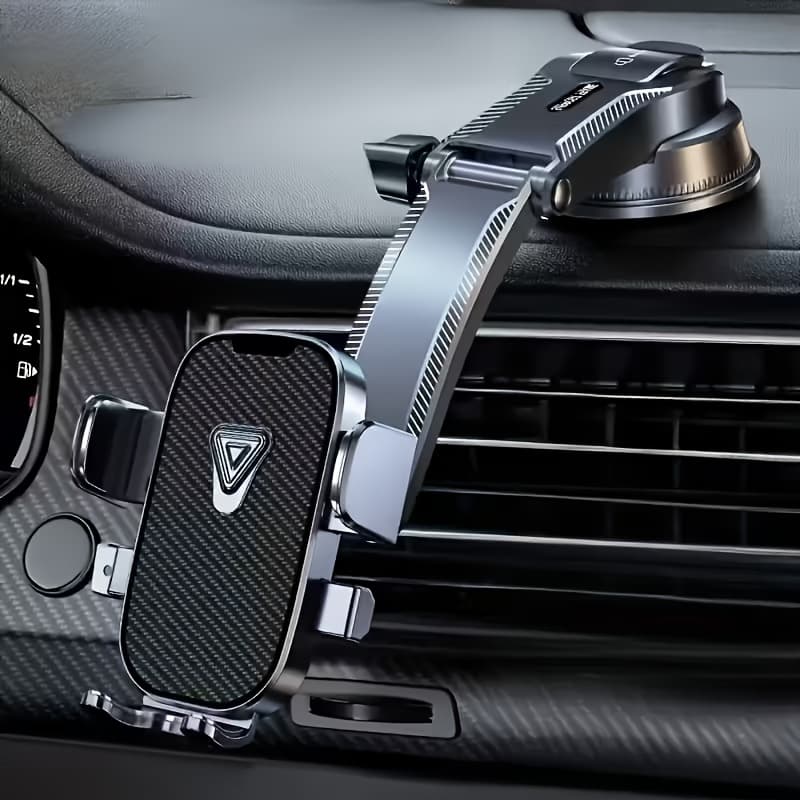 TEMU 360-degree Rotating Car Phone Mount With Suction Cup, Abs Material, Dashboard Stable Grip Safe Navigation, Anti-shake, Carbon Fiber Texture, Multifunctional Navigation Stand