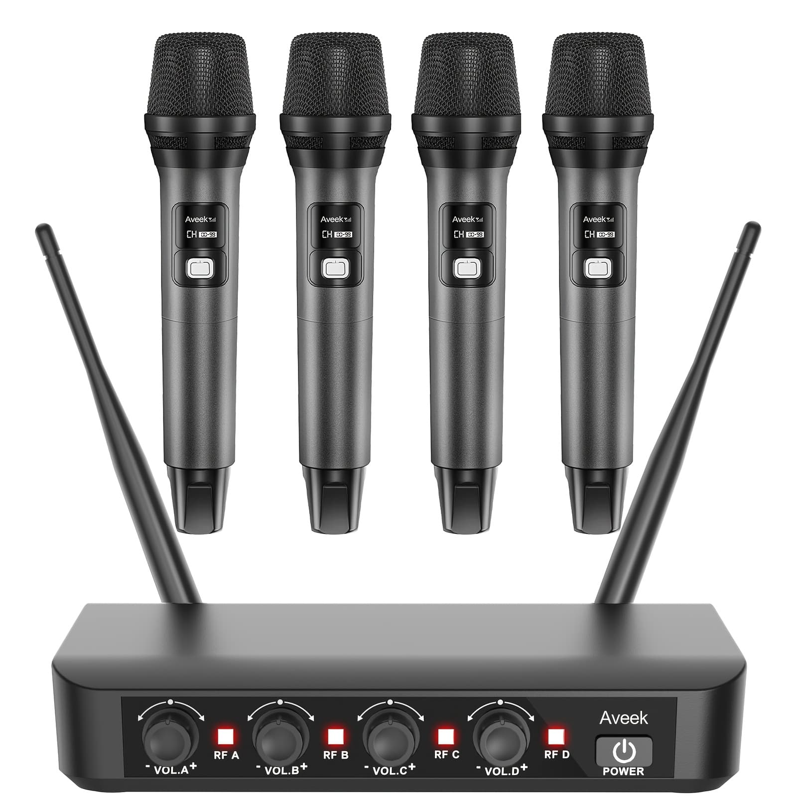 TEMU Wireless Microphones System With 4 Cordless Handheld Microphones, 265ft Uhf Range, 40h Mic , Mics With Stable Signal Transmission For Karaoke Singing Party Church Wedding Pa Speaker