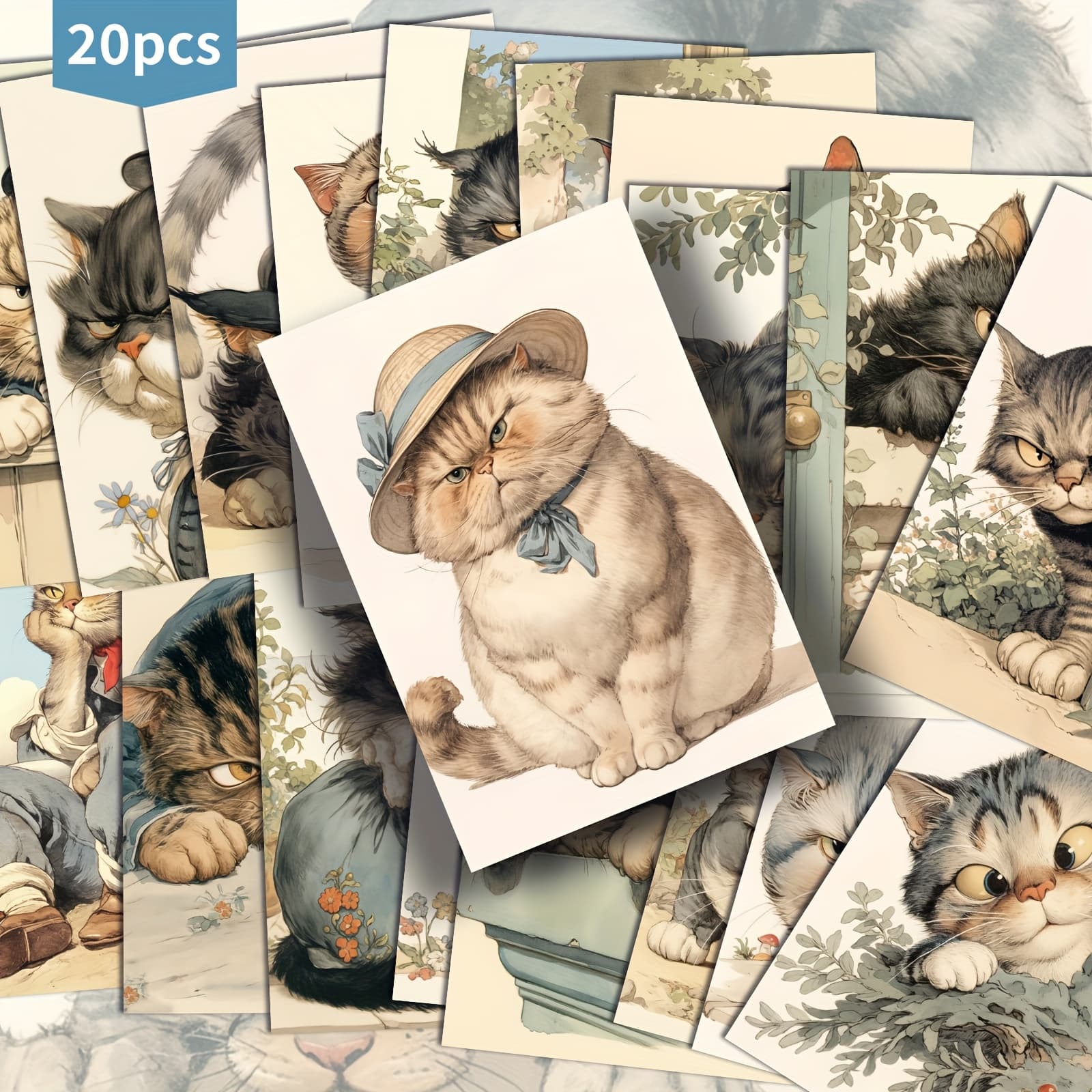 TEMU 20-pack Vintage Cat Weird Postcards - 4x6 Inches Mermaid Junk Journal Paper, Classic Pinup Illustrations, Collectible Decorative Painting Cards For Scrapbooking & Crafting