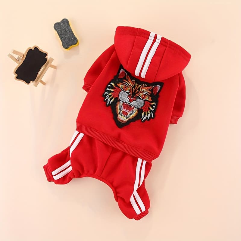 TEMU Clothes Fleece Sweatshirt Pet Clothes Autumn Winter Outfit Poodle Bichon Pomeranian Puppy Four-legged Tiger Outfit
