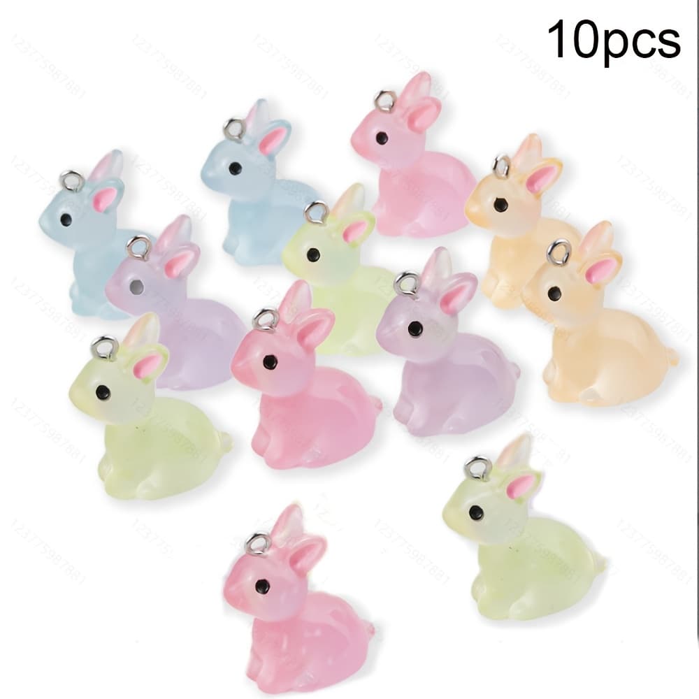 TEMU 10pcs Luminous Rabbit Charms Resin Pendant For Jewelry Making Handmade Earrings Necklace Additions, Easter Rabbit Night Light Small Pendant Gift