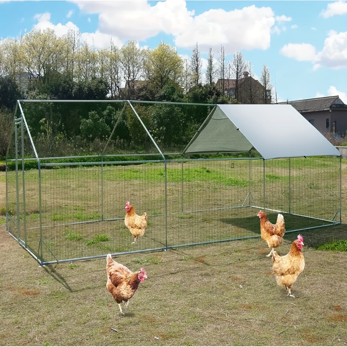 TEMU Heavy-duty Metal Chicken Coop With Uv & High Quality Cover – Walk-in Poultry Cage For Yard Protection, Ideal For Chickens, Ducks, Rabbits, And Dogs ( In 4 Sizes), Chicken Coop Accessories