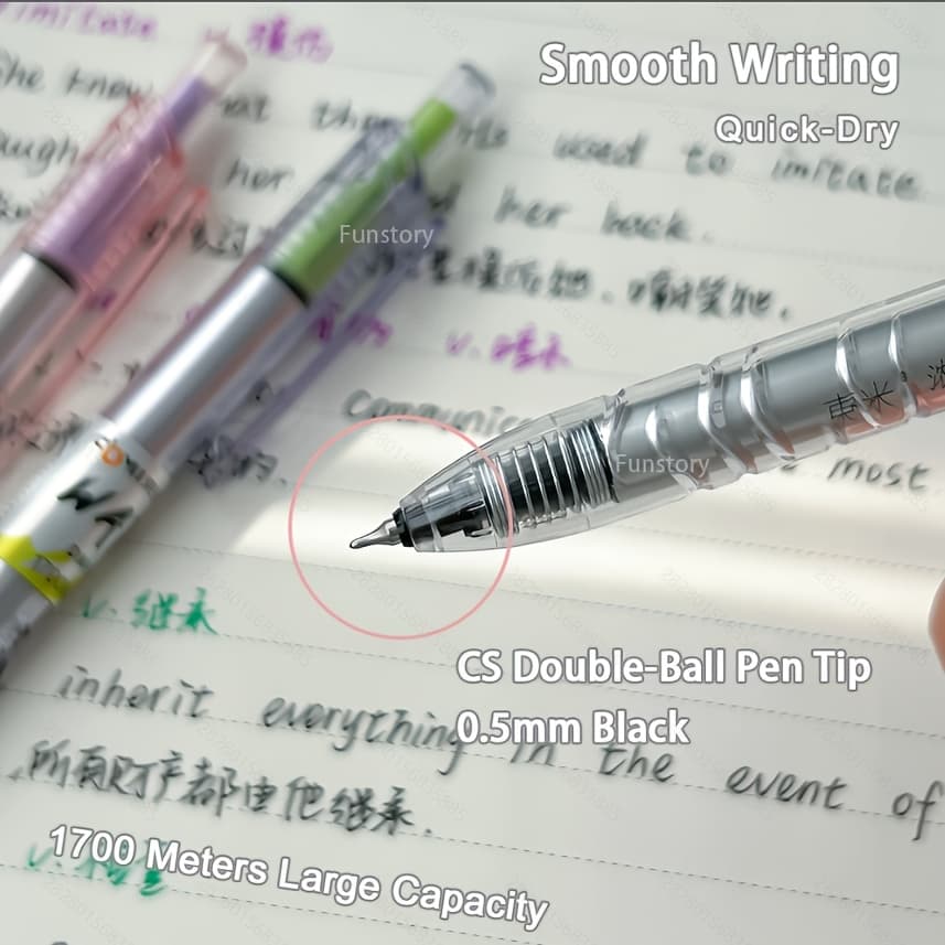 TEMU 2pcs Quick-drying Large-capacity Gel Pens 0.5mm Fashionable Transparent Black Pens With Large-capacity Original Refills Writing Length Up To 1700m Minimalist Style Smooth Writing