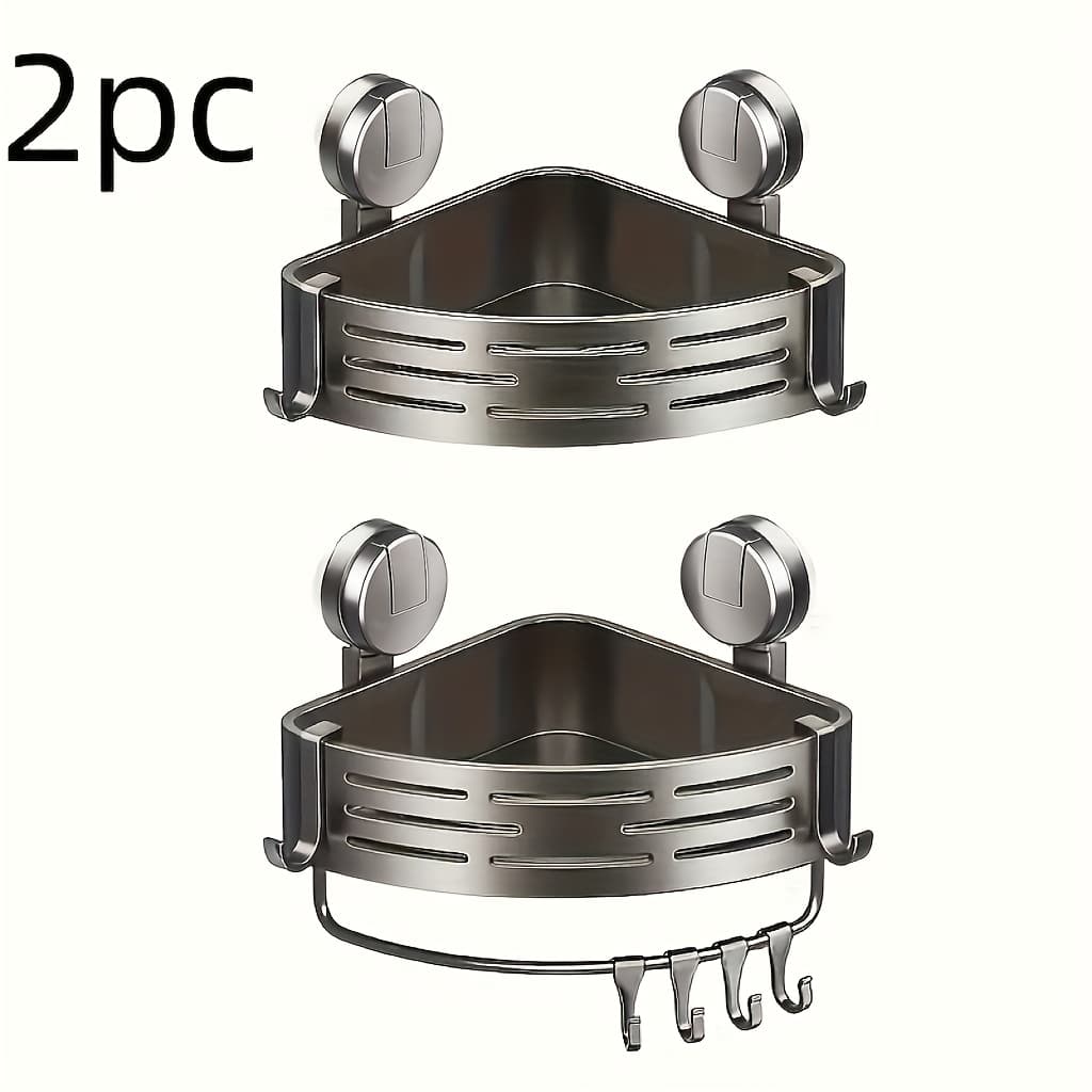 TEMU Space-saving Suction Cup Bathroom Shelf - No Drilling Required, Heavy-duty Rack With Hooks, Suitable For Shower And Toilet Walls/tiles, 4-season Use, Storage Organizer
