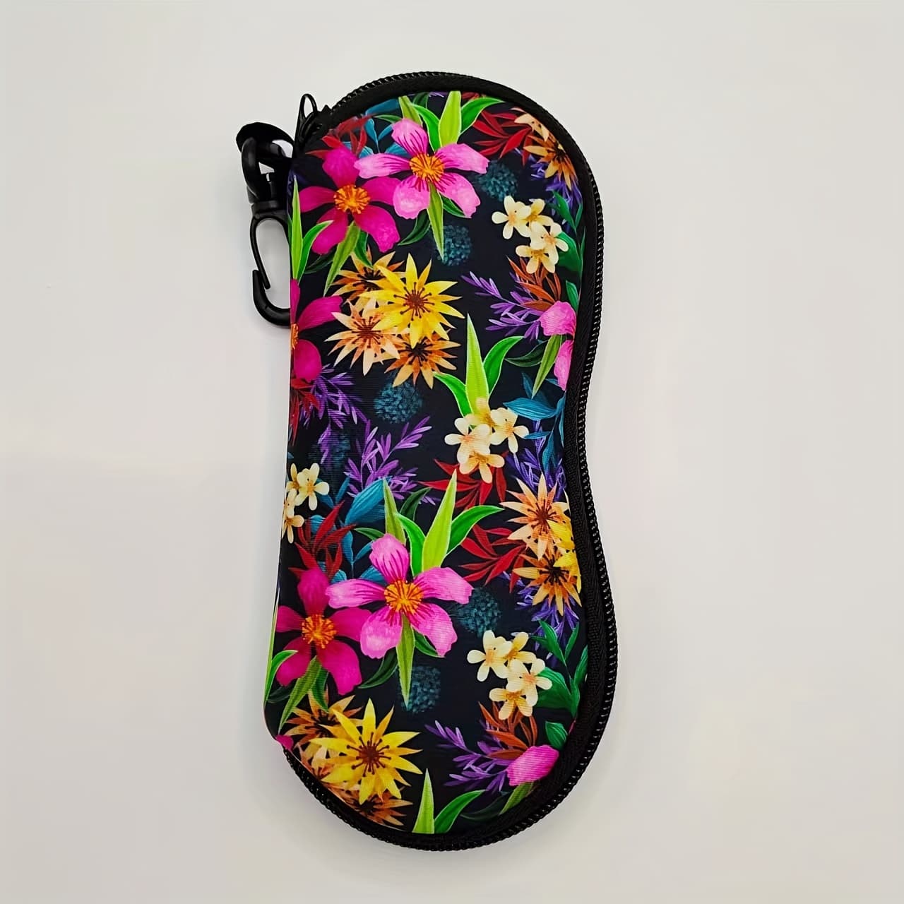 TEMU 1pc Vibrant Floral Pattern Zippered Fashion Glasses Case - , Portable Neoprene Rubber, Fits All Glasses Types, - Ideal For Eyewear, Wallet, Jewelry & Accessories, Eye Glasses Case
