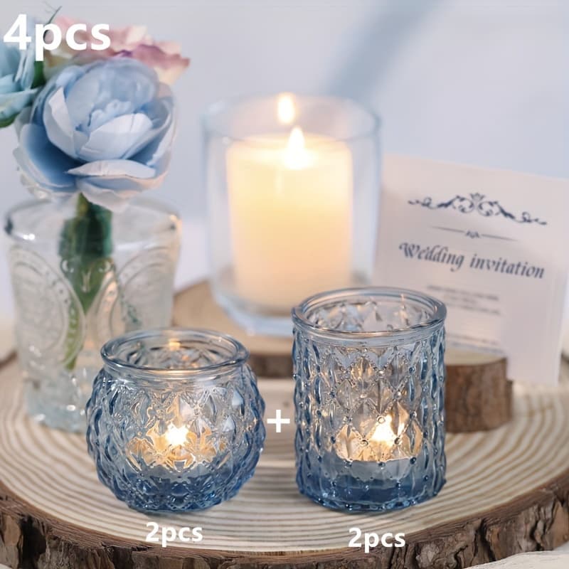 TEMU Blue Votive Candle Holders Round Candle Holders Bulk, Glass Candle Holder For Wedding Home Decoration, Tea Lights Candle Holders For Wedding Shower, Party And Gift