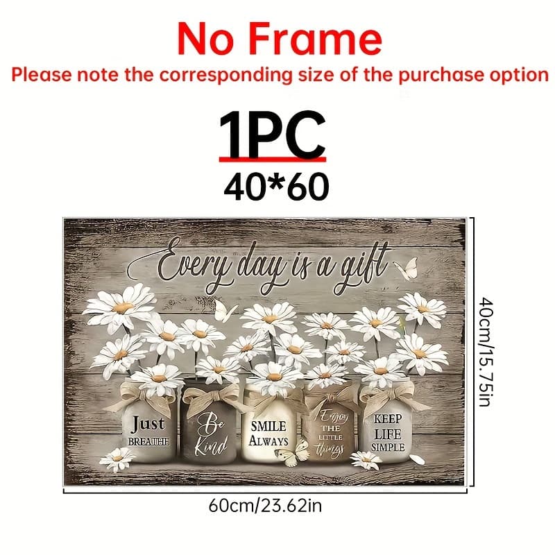 TEMU 1pc Rustic Daisies Canvas Painting Vintage Floral Wall Inspirational Picture Bedroom Living Room Bathroom Office Wall Decor Home Decor 12"x16", 16"x24"no Frame