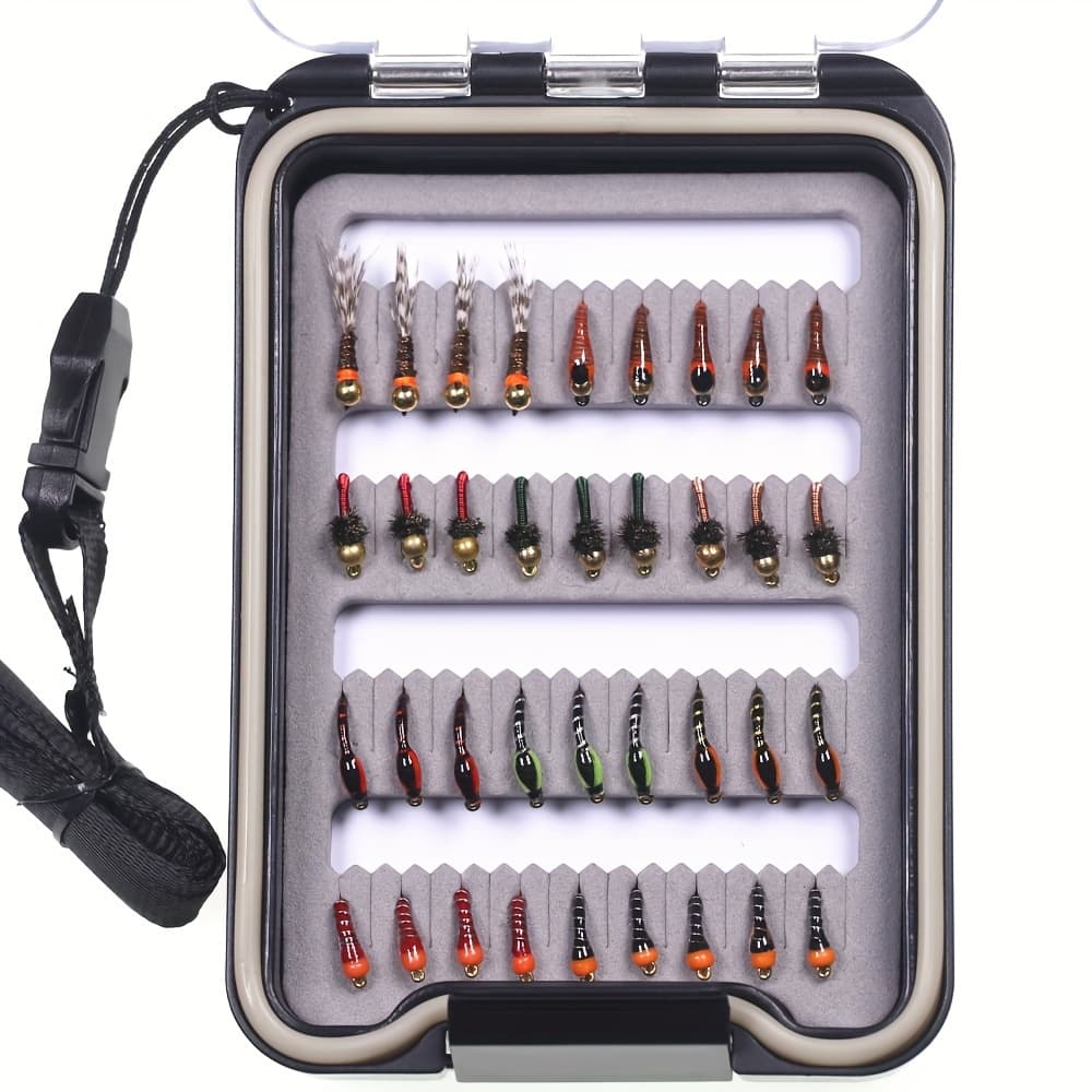 TEMU [private, No ] 36pcs/box Fly Fishing Flies Kit Handmade Fly Fishing Gear With Epoxy Buzzer Nymph Nymphs Bead Head/brass Bead Head Nymphs Fly Assortment Trout Panfish Fishing Lure Baits