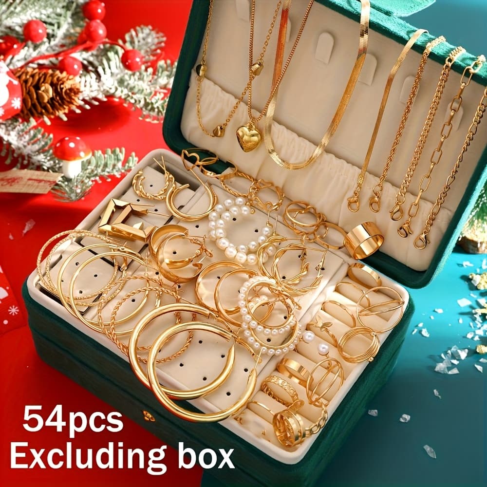 TEMU A 54pcs Stylish Jewelry Collection Featuring Earrings, Necklaces, Rings, And Bracelets For To Wear , Perfect As A Christmas Present (without A Box)