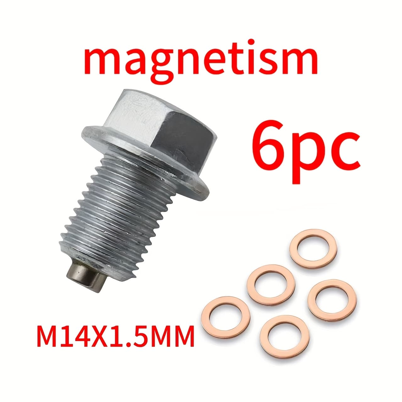 TEMU 6pcs, M14*p1.5mm Engine Magnetic Drain Plug Set Includes 1 Drain Plug And 5 Washers, Suitable For Models Of For , For , For , For , For , For Ford, Motors, For , For , Etc