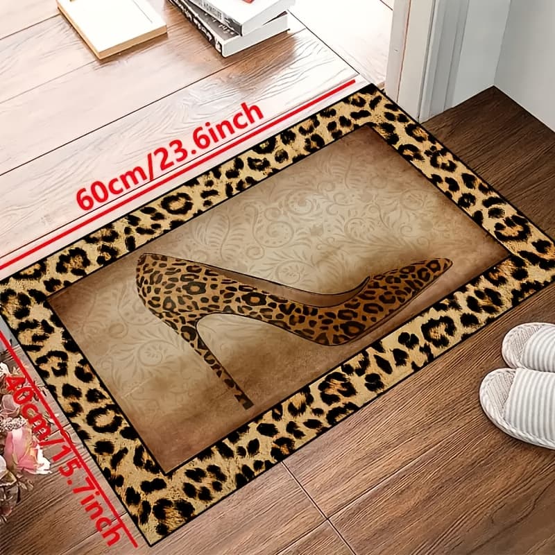 TEMU 1pc Machine Washable, Entrance Living Room Bedroom Room Floor Mat, Outdoor Courtyard Decorative Mat, Home Decor, Room Decor, Area Rug, Tapestry, "leopard Print, High Heel "