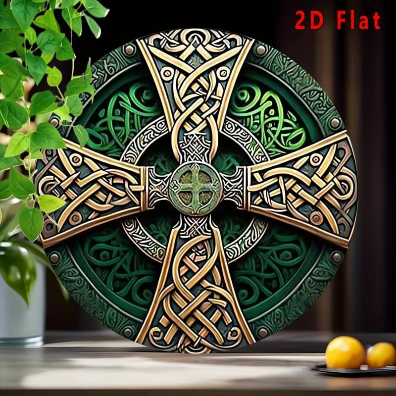 TEMU 2d Flat - Metal Signs And Plaques Showcasing , Featuring A Stunning Celtic And Golden, Measuring 20x20 Cm (8x8 Inches) - Perfect For 's Day Home Decor, As Well As For Bars, Cafes, And Dormitories