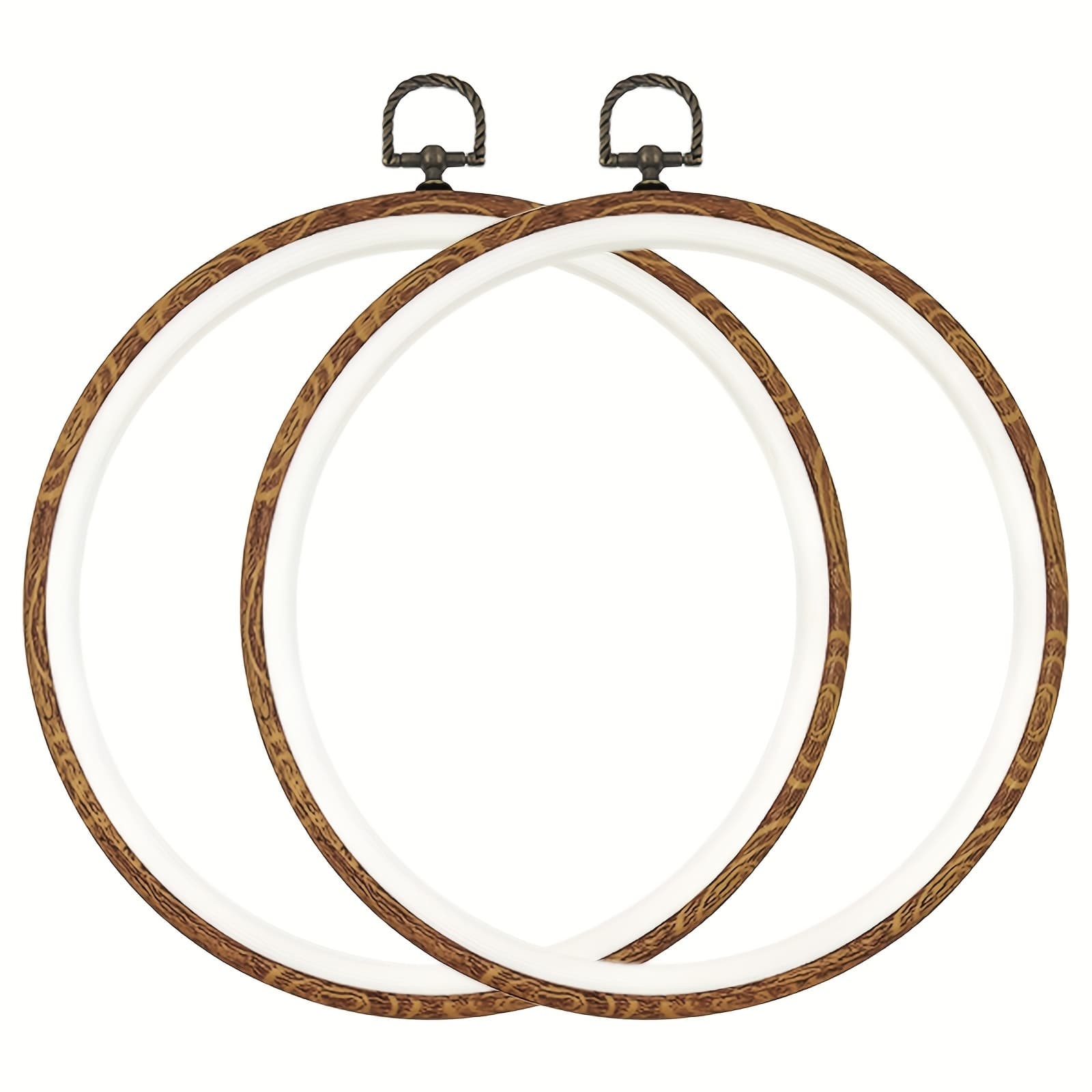 TEMU 2pcs 8.4'' 21.5cm Or 5.3'' 13.5cm Embroidery, Stitch, Punch Needle No Slip Hoops, Imitated Wood Display Circle Frame For Art Craft Sewing And Hanging