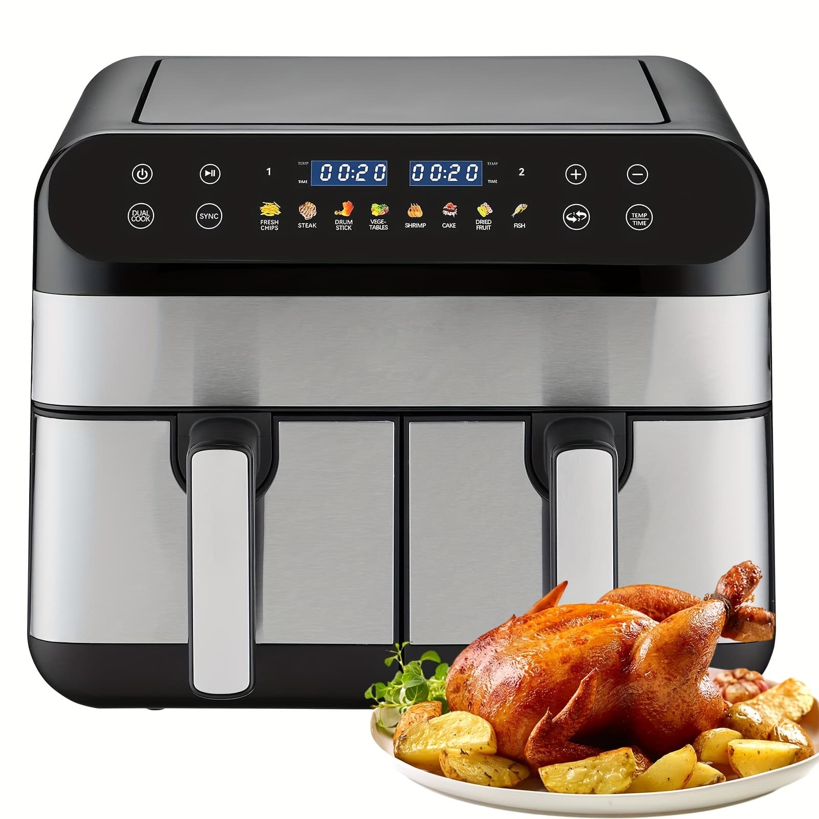 TEMU Air Fryer 9.5qt, 2 Independent Baskets, 8 Cooking , , Oil-free, Screen, , Easy Clean