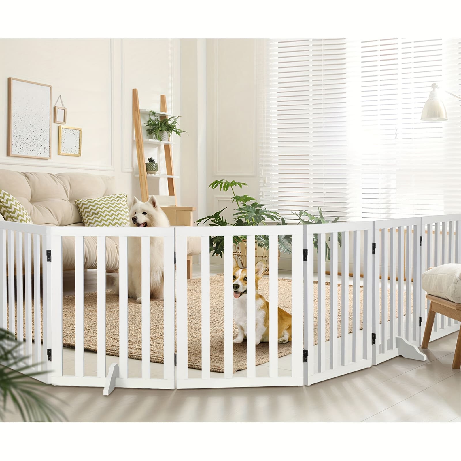TEMU Wooden Pet Gate Dog Fence Safety Stair Barrier Security Door 6 Panels thumbnail 2