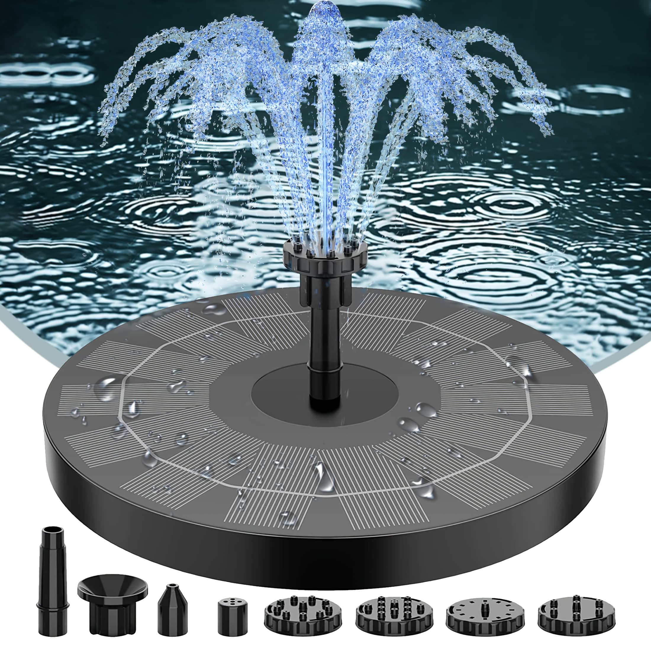 TEMU Solar Bird Bath Fountains, Upgrade Solar Fountain Pump With 6 Nozzles, Free Standing Floating Solar Powered Water Fountain Pump For Bird Bath, Garden, Pond, Pool, Outdoor