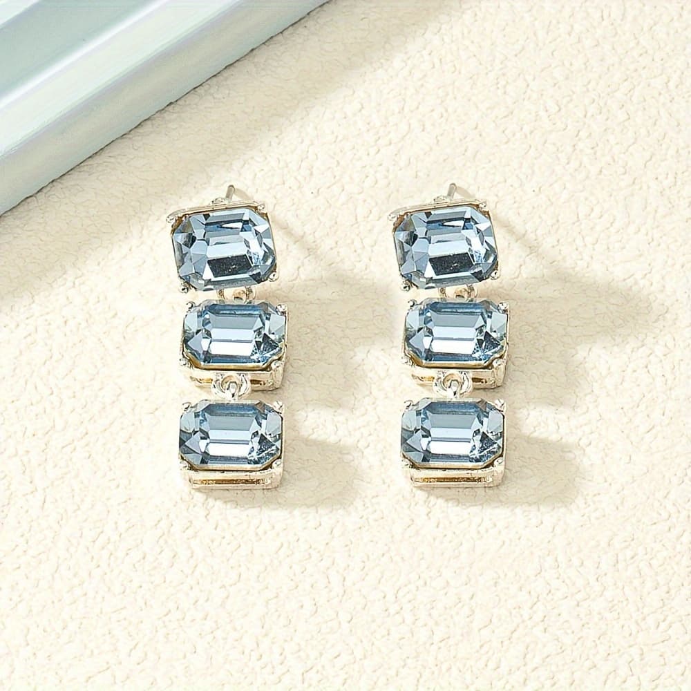 TEMU Long Synthetic Zirconia Earrings, Popular Jewelry In Europe And America, Square Cubic Synthetic Zirconia Sparkling And Minimalist Style Earrings