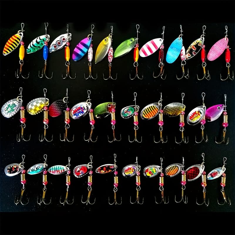 TEMU 30pcs Spinnerbait Fishing Lures With Spinnerbaits - Heavy-duty Metal Spoon Jig, Saltwater/freshwater Compatible Artificial Bait Suitable For , Trout, Pike, Musky - Lure Set