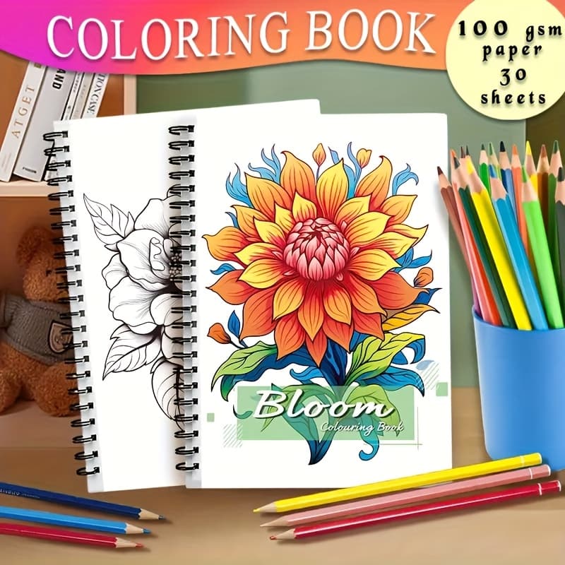 TEMU 1 Floral Coloring Book For Women - 30 With Intricate Floral Patterns, Relax & Relaxation Activity, 11.2"x8.27" Large Size, Perfect Gift For Mom, Girlfriend, Coworkers