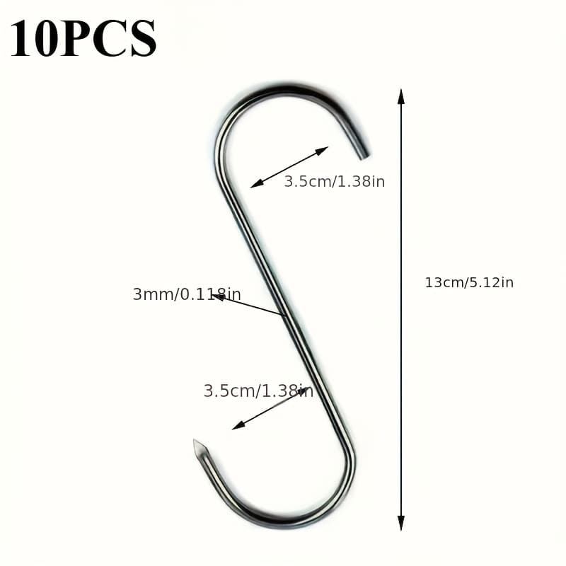 TEMU 10\20pcs-3mmx13cm Hardware Additions - Stainless Steel S-hook Head - Hot And Cold Smoked For Butcher Shops - 304 Stainless Steel
