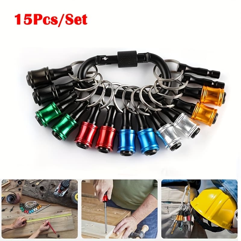 TEMU 15pcs/set 1/4" Hex Shank Quick Release Keychain Screwdriver Drill Bit Holder Bit