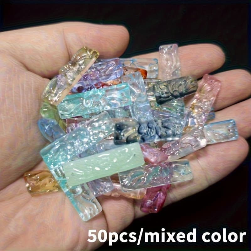 TEMU 50/100pcscarved Long Glass Beads, Single-sided Carving Of Bright Flowers, Jewelry Making Supplies, Suitable For Diy Bracelets, Necklaces, Earrings, And Handmade Accessories