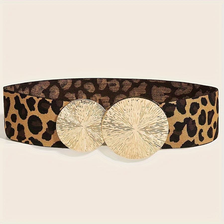 TEMU Large Round Leopard Print Elastic Waist Belt For Women, Perfect For Accessorizing Coats And Dresses