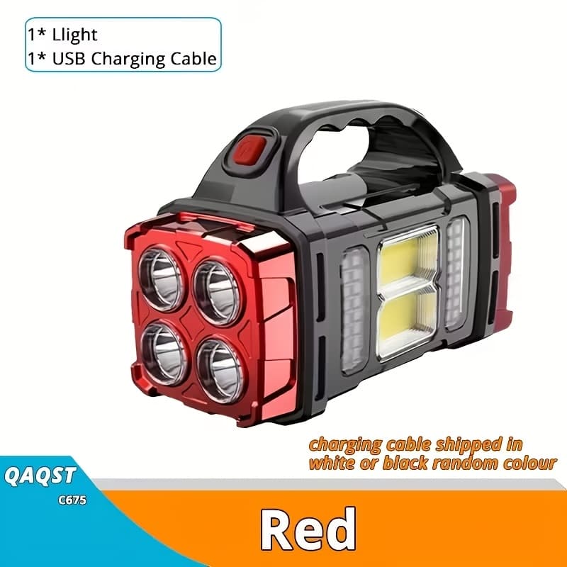 TEMU Solar & Usb Rechargeable Led Lantern Flashlight, 1800mah Nickel Battery, Tactical Cob Work Light, 4 , Emergency Power Bank Function, Portable For Camping