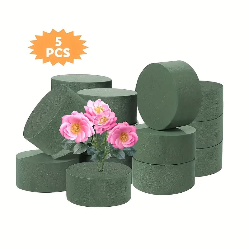 TEMU 5pcs Round Foam Wet And Dry Flower - For Artificial Plant Decoration Craft - Floral Foam - Suitable For Eid Mubarak - Perfect Gift For Florists And Enthusiasts