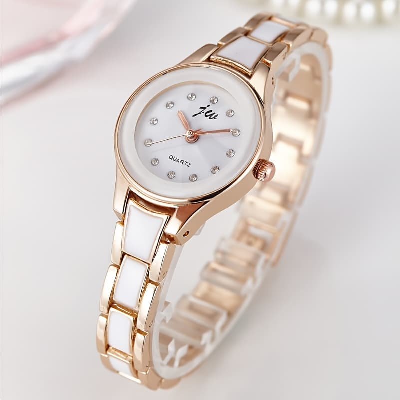 TEMU Elegant Women's Bracelet Watch, Rose Golden And Silvery Watch For Daily Wear