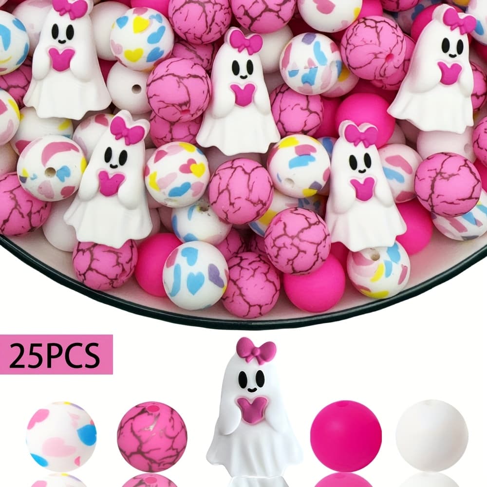TEMU 25pcs Heart Silicone Beads Beads, Halloween Silicone Beads Silicone Jewelry Keychain Bracelet Necklace Making Kit, Halloween Decoration-beads & Bead Assortments