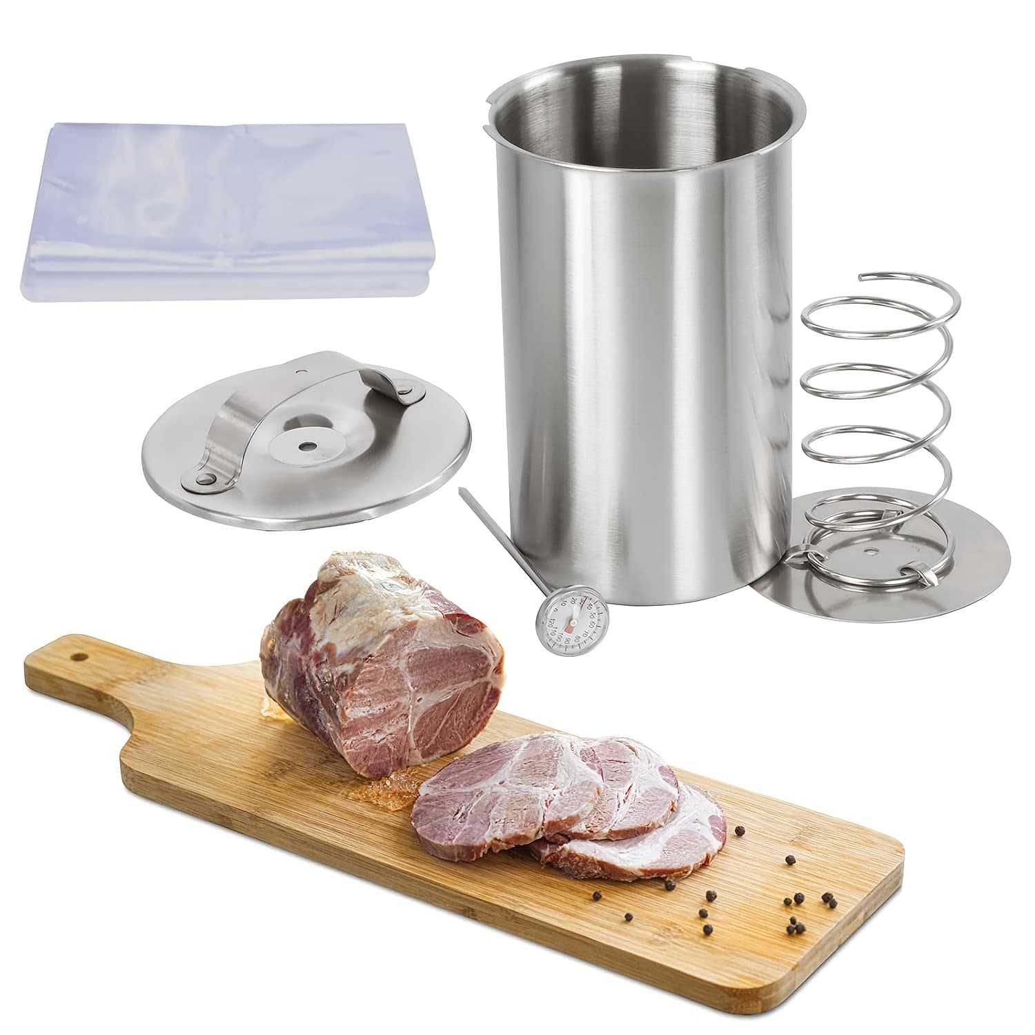 TEMU Meat Press Mold For Meats And 24pcs Cooking Bags, Thermometer- Make Your Own Healthy Homemade With This Stainless Steel Lunch Meat Press Maker