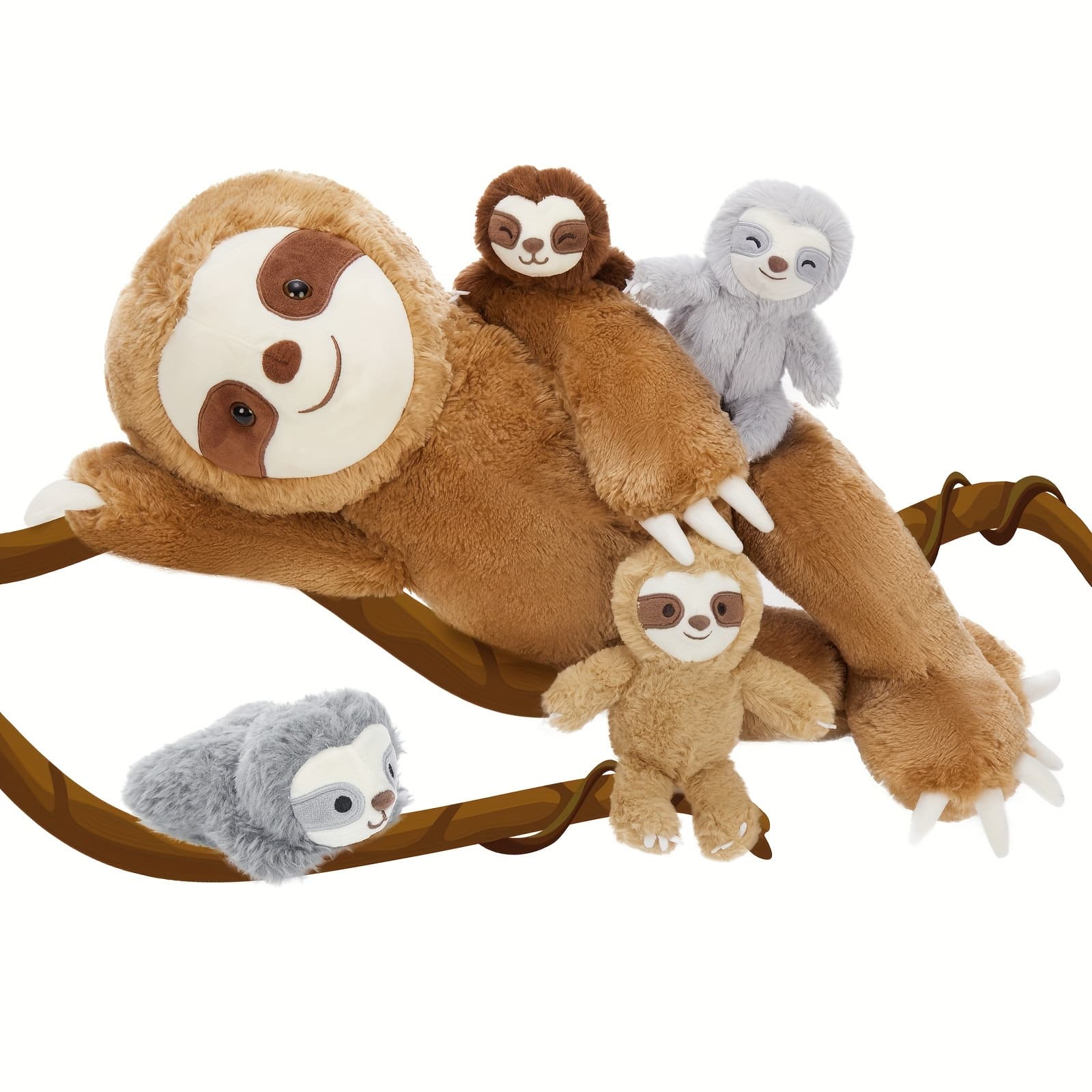 TEMU 5pcs Maogolan Huge Sloth Plush Toy - Large Mommy & Stuffed Animal, Soft Suitable For Kids, Cuddly Bedtime Companion, 22 Inches