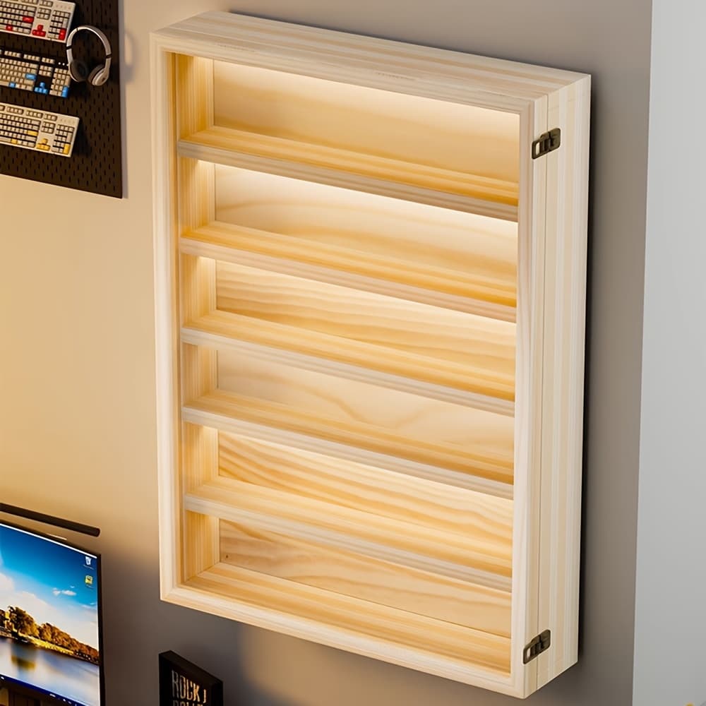 TEMU 1pc 6-layer Solid Wood Wall Hanging Hand Box Transparent Visual Animation Hand Office Model Storage Wall Decoration Suitable For Room Porch Gifts