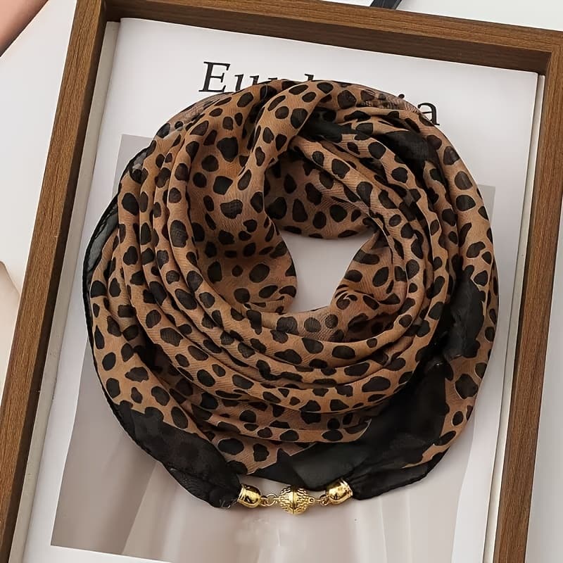 TEMU Women's Leopard Print Scarf, Fashionable Neck Gaiter, Chiffon Square Scarf For All , Versatile And Warm Neck Wrap