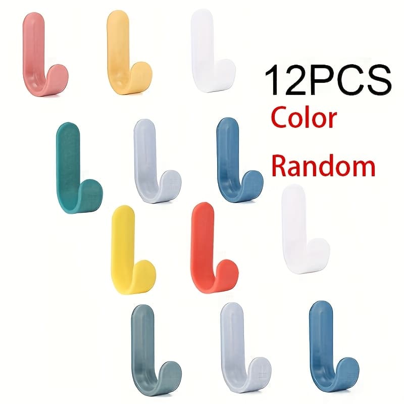 TEMU 12pcs Color Random Adhesive Wall Hooks - , Decorative Key & Towel Holder For Kitchen, Bathroom, Living Room, Office, Utility Hooks