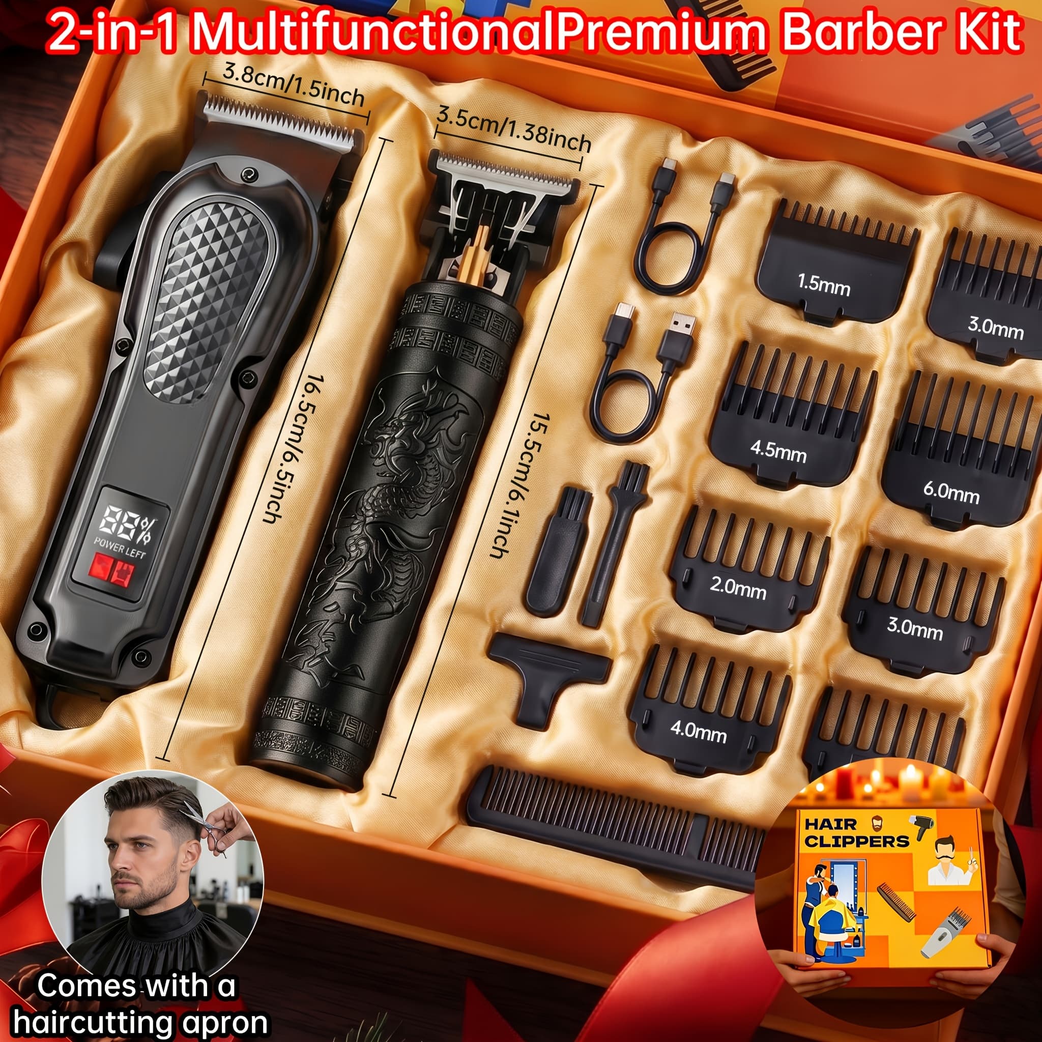 TEMU 2-pack Men's Wireless Hair Clipper Set, Usb Rechargeable Cordless Hair Cutting Kit, Multi-scene Home/outdoor/car Use, Professional Barber Tools, Gift For Dad/husband/boyfriend & Elderly