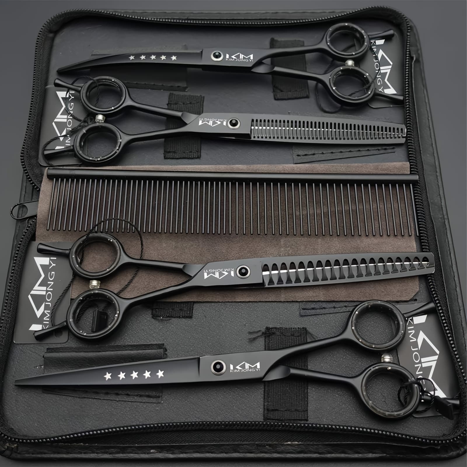 TEMU 7.5 Inches Professional Dog Grooming Scissors Set Straight & Thinning & Curved & & Comb 5pcs In 1 Set For Left-handed & Right Handed