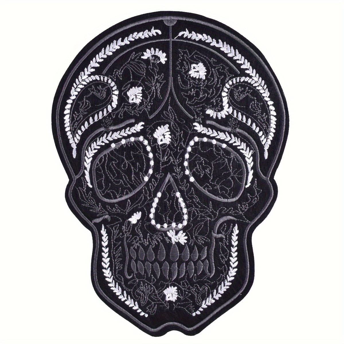 TEMU 1pc Black Embroidered Patch, Head Applique For Jacket, Backpack, Clothing Decoration