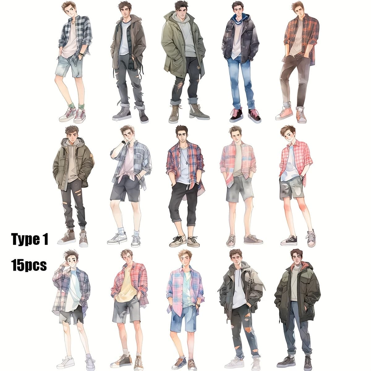 TEMU 1 Pack S Set Handmade Stickers Creative Fashionable Guy Outfit Diy Diary Photo Stationery Decals Craft Supplies Decorative Stickers