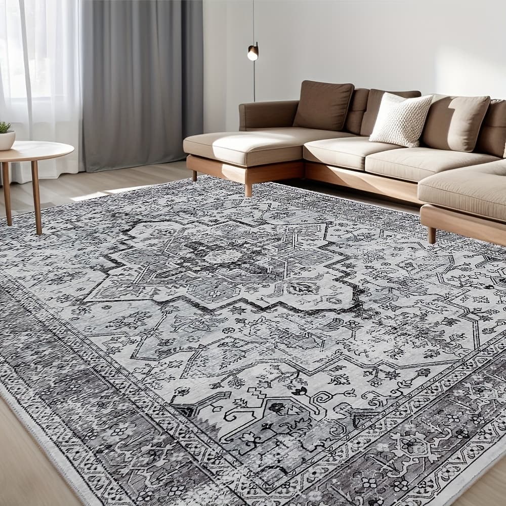 TEMU Bohemian Beige Washable Rugs, Area Rugs, Non-slip Retro Rugs Foldable, Living Room And Bedroom Rugs