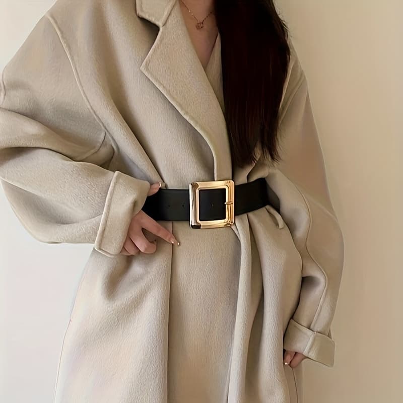 TEMU Wide Belt Women's New Decorative All-match Black Casual With Individual Head Belt