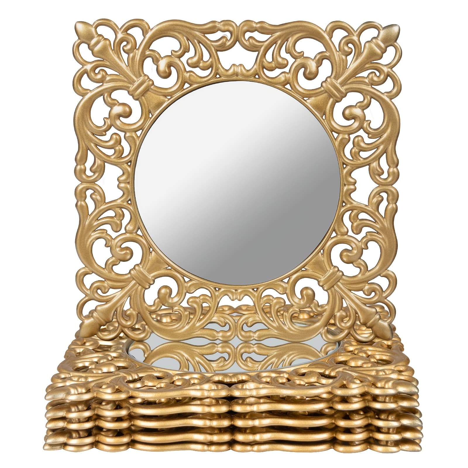 TEMU 6pcs Golden Charger Tray Set, Mirror Charger For Dining Plates, Plastic Plate Charger With Embossed Edges, Used For Desktop Settings, Weddings