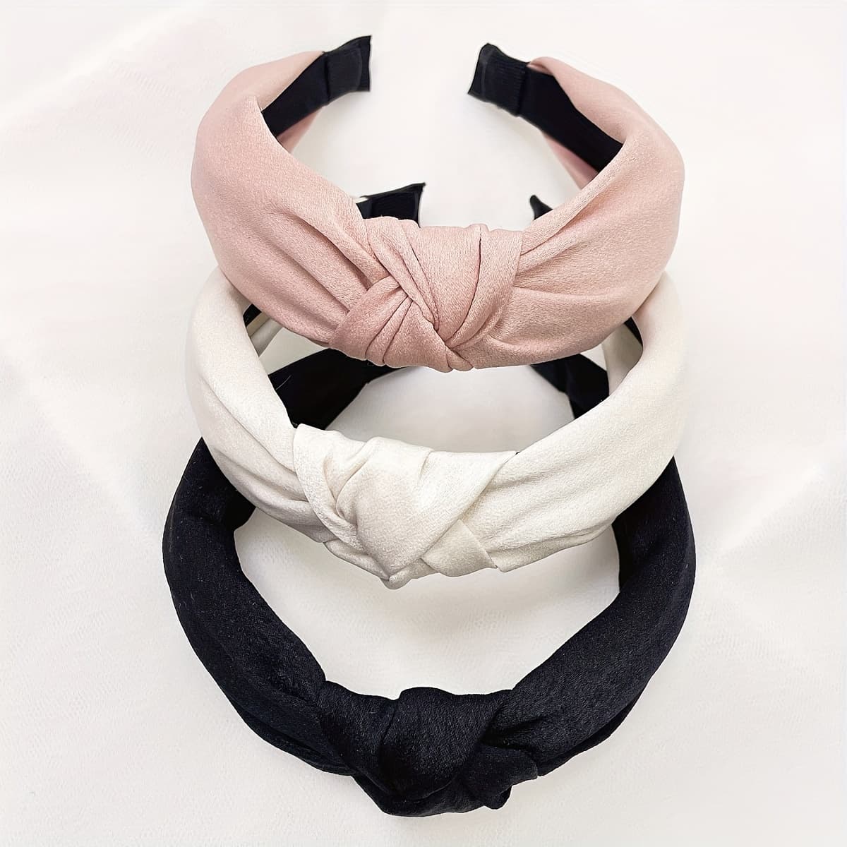 TEMU Set Of 3 Women's /summer Solid Color Black And Pink Fabric Headbands, Sweet And Elegant Commuter Headbands For Daily Use, Street Style Wash Headbands, Hair Accessories