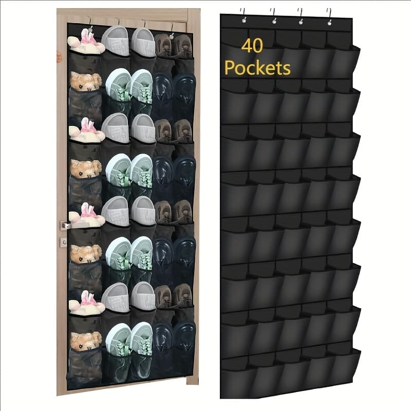 TEMU Over-the-door Shoe Organizer, 40pcs Large Mesh Bags, Space-saving Hanging Storage Rack, Clothes Rack Capacity 40 Lbs (. 18.1 Kg), Hanging In Closet For Shoes, Additions, Black