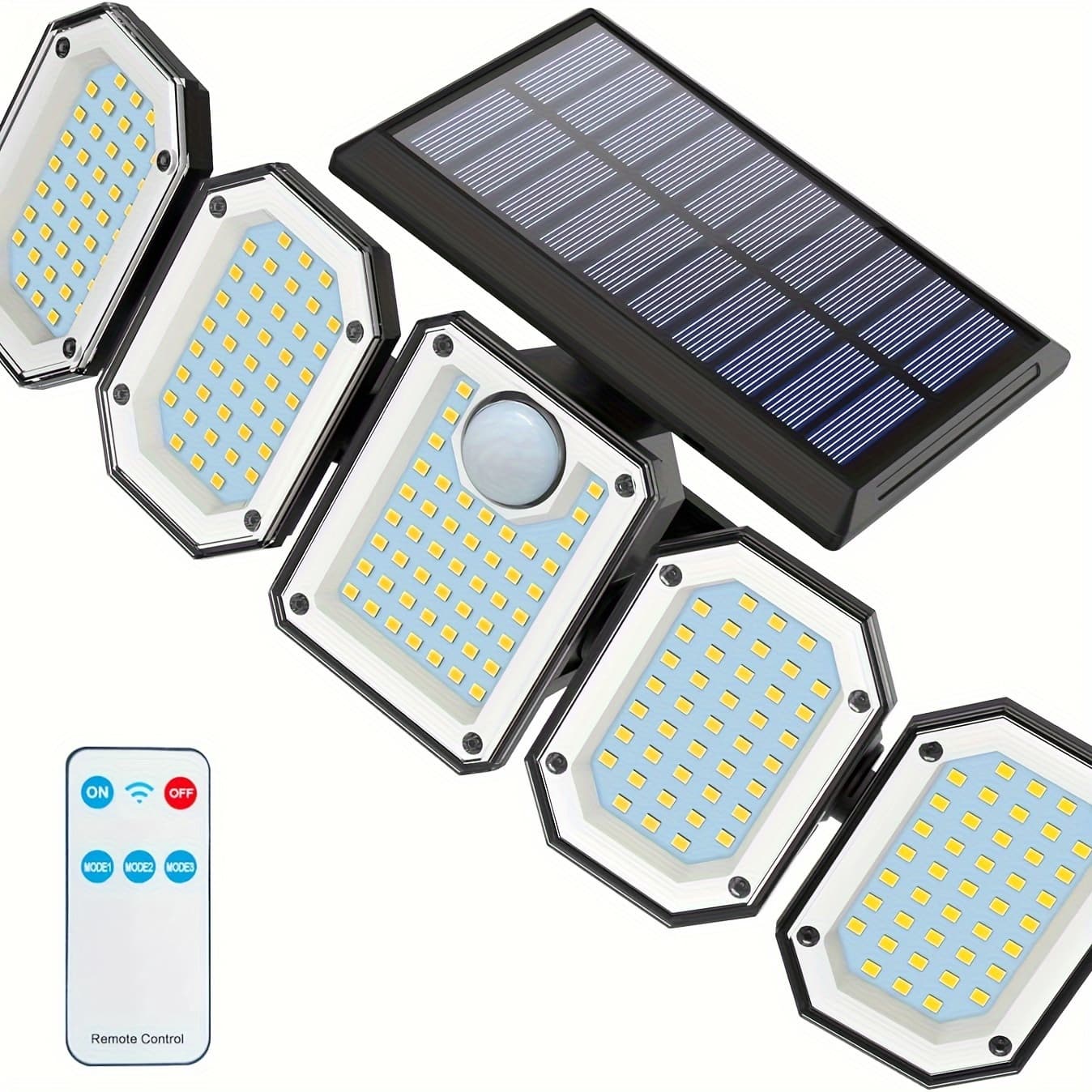 TEMU Solar Lights Outdoor, 300led 6500k Motion Sensor Outdoor Light With Remote Control, Security Lights 5 Adjustable Heads, Ip65 Led Flood Lights For Garage Yard Garden