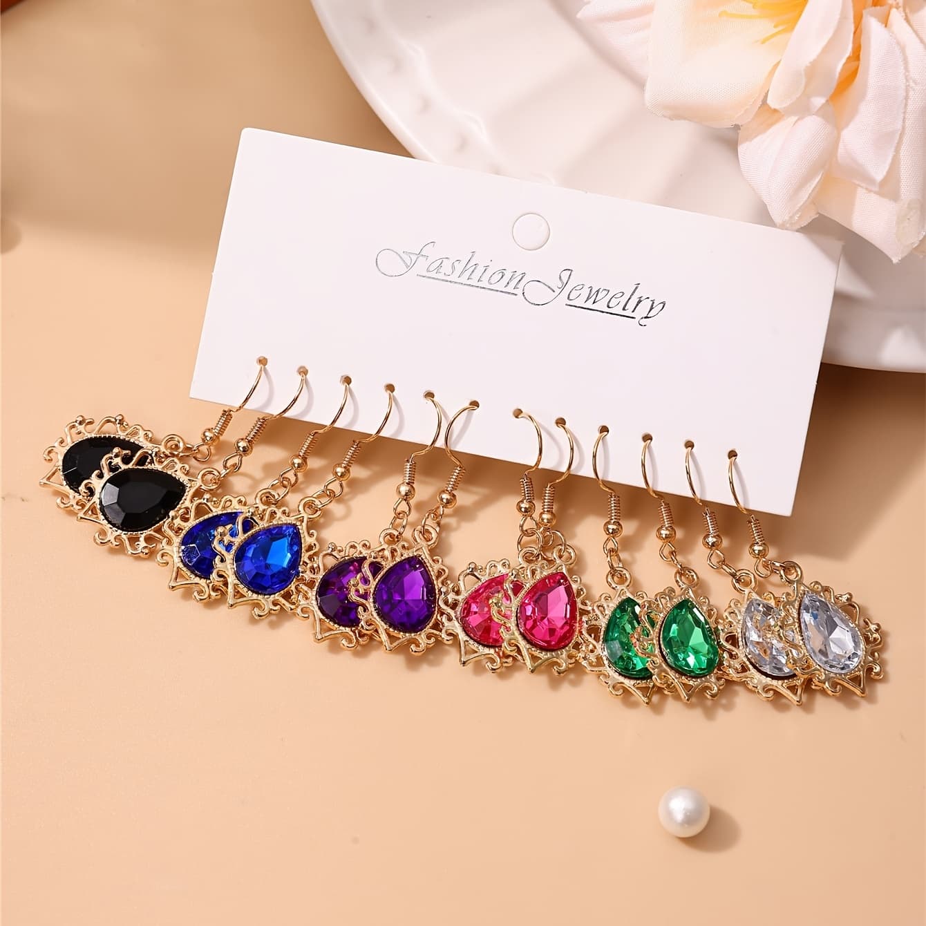 TEMU 6 Pairs Of Pendant Earrings, Exquisite Dangle Earrings Multi-piece Set, Perfect For Women's Holiday Parties And As A Delicate Gift For