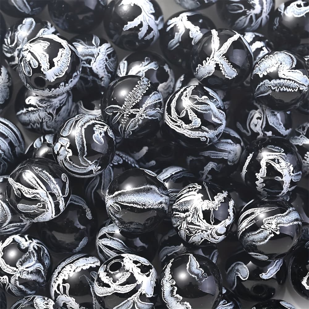 TEMU 100pcs 8mm Chic Black & White Marbled Acrylic Beads - Glossy Finish Loose Spacer Beads For , Fashion Bracelets, Pen Decorations & Mobile Phone Chains, Beads For Jewelry Making