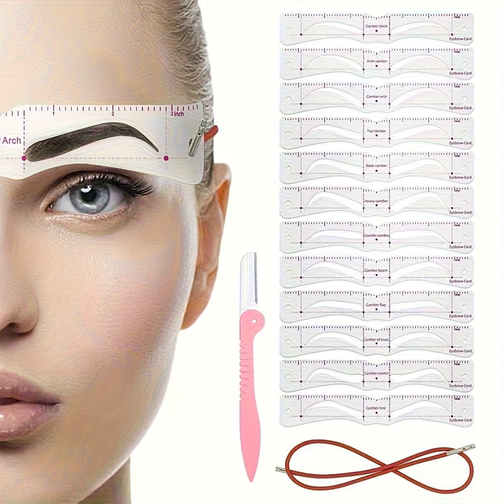TEMU 14pcs Eyebrow Trimming Knife Template Set, Eyebrow Shape Shaping Reused
