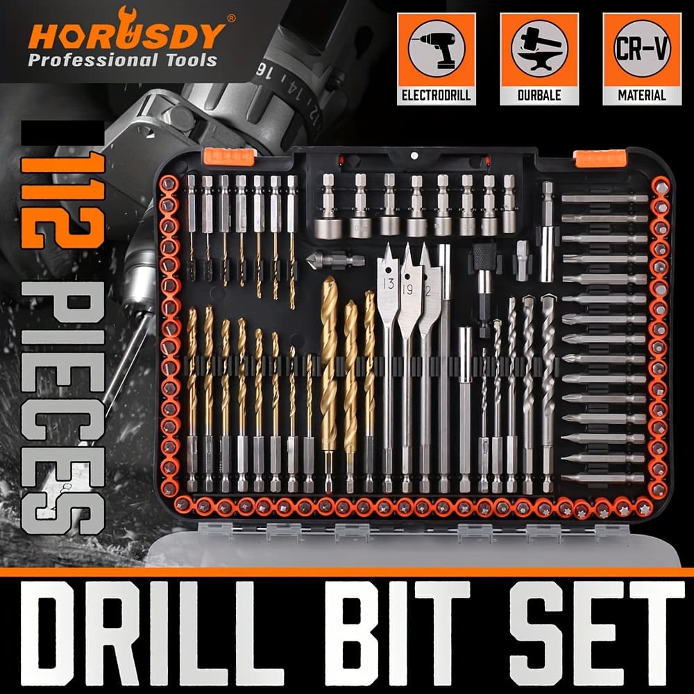 TEMU Horusdy Impact Drill Bit Set, 112-pieces 1/4" Hex Shank Impact Driver Bits & Screwdriver Bits Set For Screw Driving And Wood Metal Cement Drilling